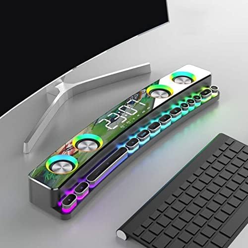 GOWENIC Computer Speaker HiFi Stereo with Dynamic RGB Light Wired Connectivity for Desktop PC Gaming Monitors Projectors Laptops Tablets Phones (White)