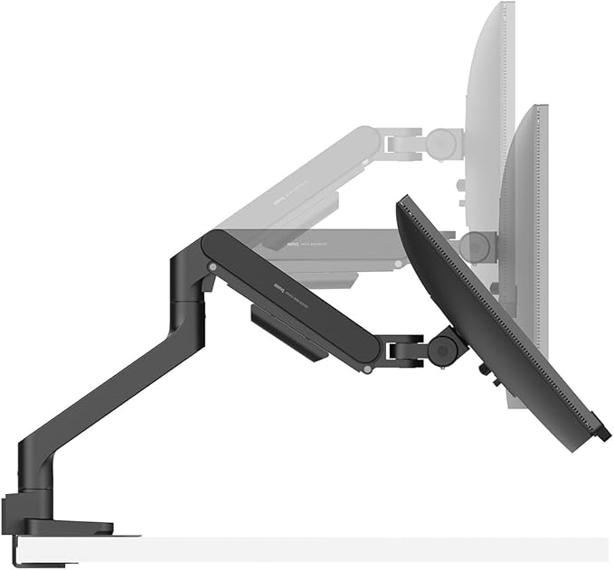 BenQ BSH01 Ergo Monitor Arm -Gas Spring Monitor Stand for Up to 45'' &amp 44lbs Screens Heavy Duty Quick Installation No Sagging Top Clamp and Grommet Base Reinforcement Plate VESA 75x75 &amp1