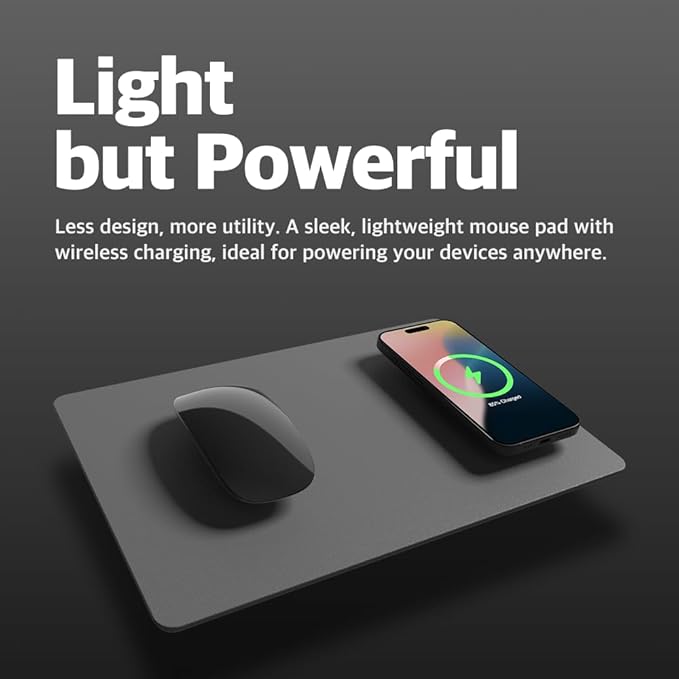 POUT H3 Wireless Charging Mouse Pad – Qi-Enabled Fast Charger Built into Sleek Desk Mat Compatible with Phones Earbuds &amp More(Dust Gray)