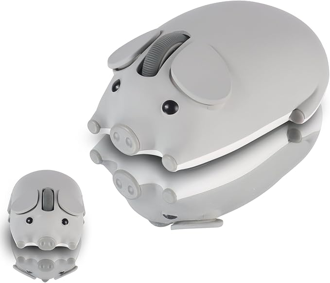 elec Space Cute Pig Design Wireless Mouse Dual Mode Bluetooth &amp USB Mouse Silent Operation Ergonomic Perfect for Laptops &amp PCs Ideal Gift for Animal Lovers and Family(Gray)
