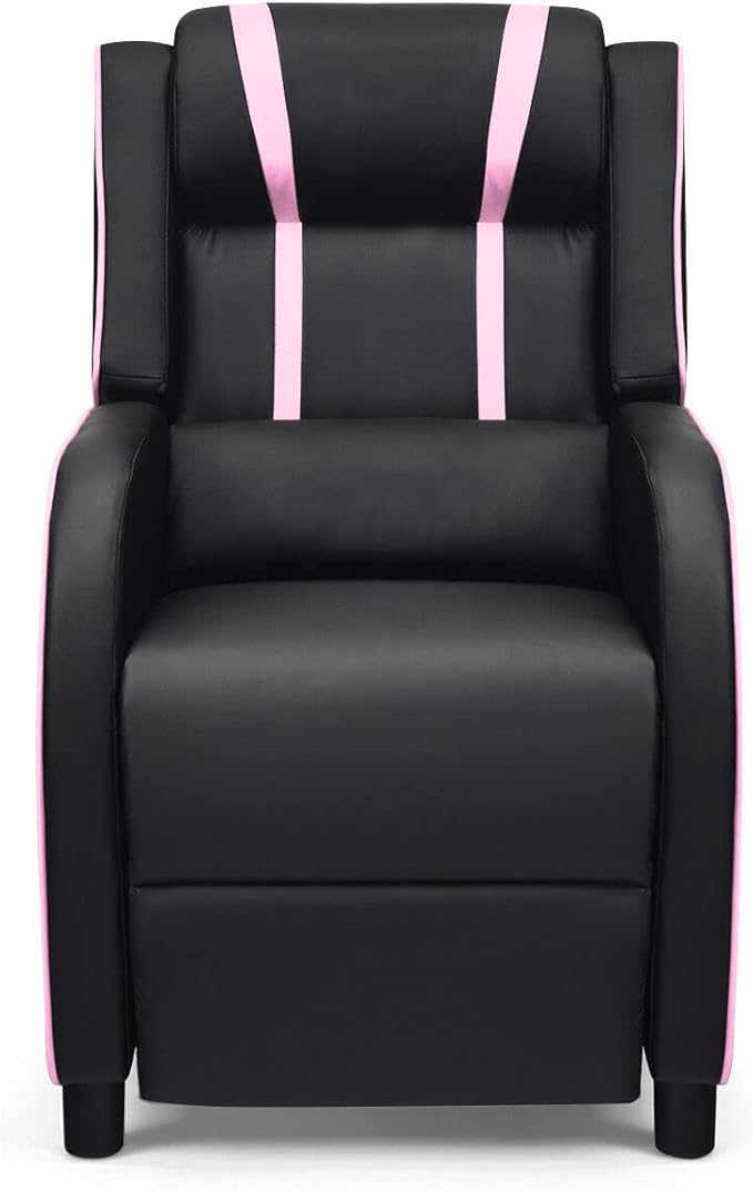 8AM Office Gaming Massage Recliner Sofa Ergonomic PU Leather Gaming Recliner Sofa with Footrest Lumber Support Side Pouch &amp Remote Control for Gaming Living Room Theater (Pink)