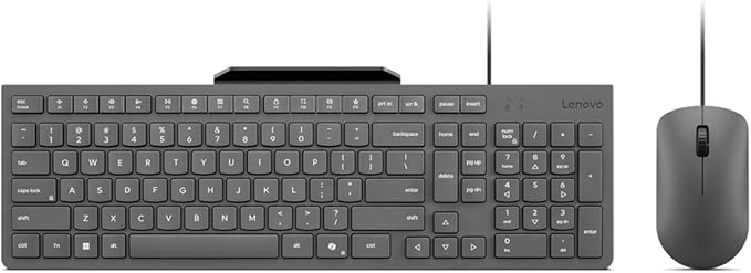 Lenovo 310 USB-A Wired Keyboard Mouse Combo Quiet Keys Ultra-Slim Gaming Design Spill-Resistant Integrated Phone Stand Compatible w Laptop PC Tablet – Ergonomic Mouse Mechanical Keyboard USB