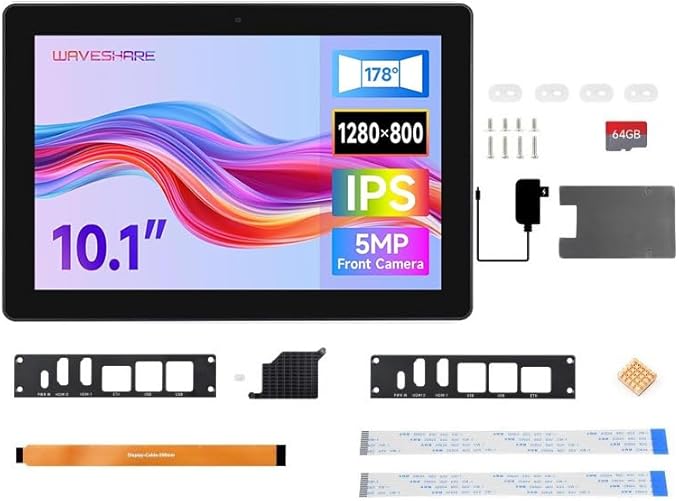 10.1inch 1280×800 Industrial HMI All-in-one Touch Display for Raspbery Pi Supports Dual 4K HDMI Output 10-Point Touch Accessories Pack Pnly Withou Raspbery Pi with Power Supply + TF Card