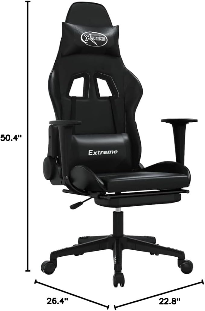 Gaming Office Chair with Footrest Faux Leather Office Chair Ergonomic Desk Chair Rolling Swivel Adjustable PC Computer Chair for Women Adults Girls(Black)