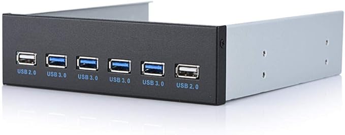 ASHATA 19 pin to 4 USB3.0 + 2 USB2.0 6 Interface Metal Front Panel USB Hub Audio Front Panel High Speed Data  Black