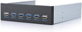 ASHATA 19 pin to 4 USB3.0 + 2 USB2.0 6 Interface Metal Front Panel USB Hub Audio Front Panel High Speed Data  Black
