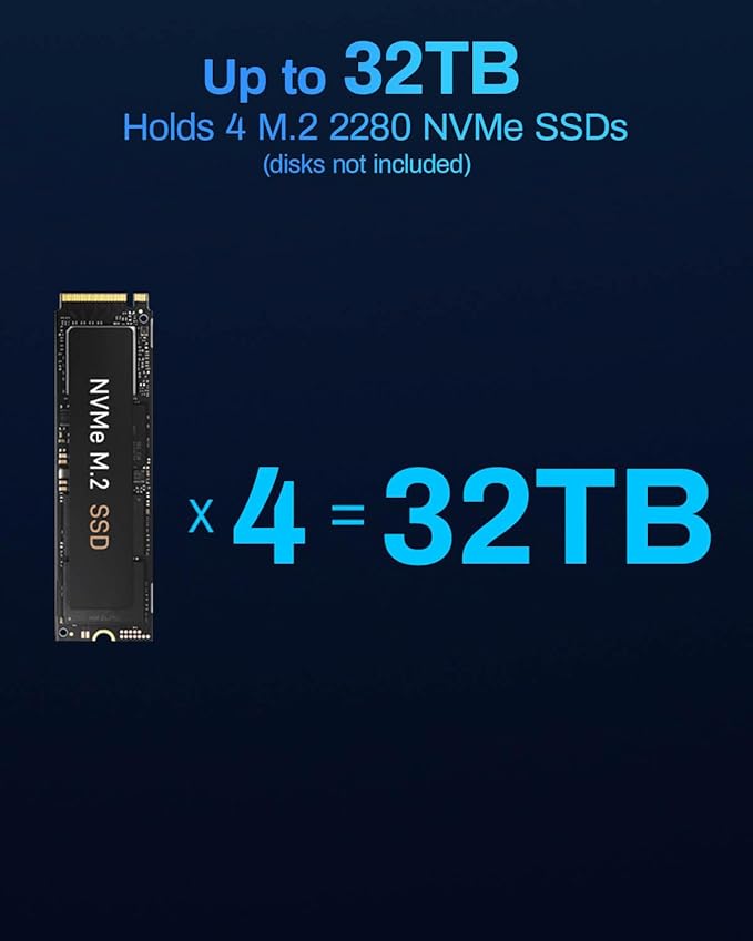 TERRAMASTER D4 SSD NVMe Enclosure - 40Gbps 4Bay USB Storage Type-C Supports 4xM.2 NVMe 2280 SSDs Compatible with USB 4/3.2/3.1/3.0 Thunderbolt 5/4/3 Mobile App for Data Backup Included (Diskless)