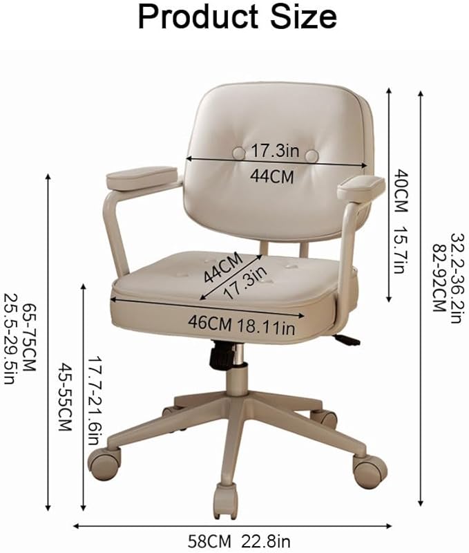 YCKEGEW Comfy Office Chair with Wheels Home Ergonomic Task Chair Tilting Function BackrestModern Armchair 360 Swivel Desk Chair Adjustable Height(BeigeBlack Legs)