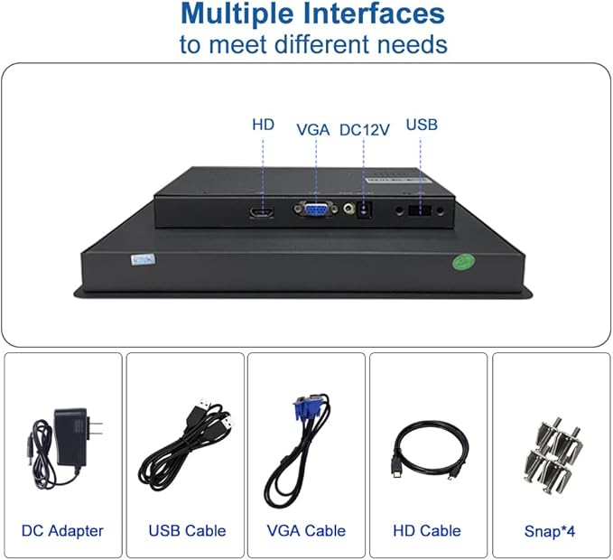 15.6 Inch Industrial 10-Point Touch Monitor Open Frame HDMI/VGA/DVI Interface Built-in Speakers Capacitive Touch Screen Technology Metal Frame (Touchscreen 15.6)