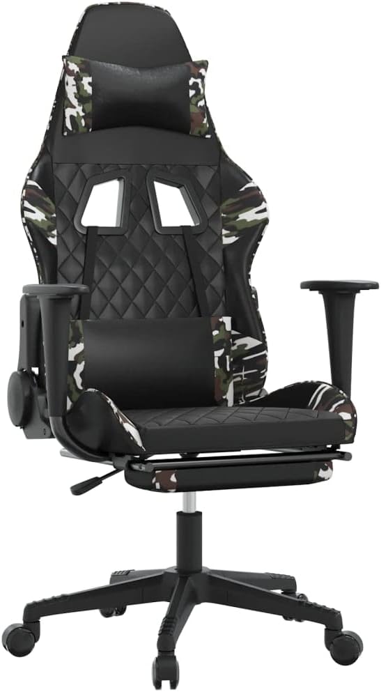 Massage Gaming Chair with Footrest Black&ampCamouflage Faux Leather