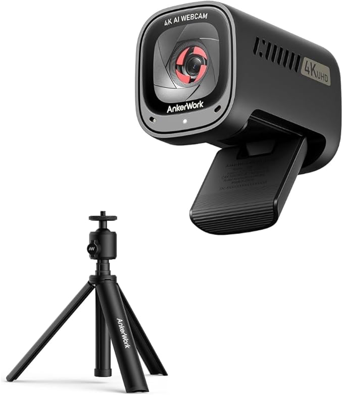 AnkerWork C310 4K Webcam &amp AnkerWork Mini Tripod 12MP 4K@60FPS HDR AI Auto Focus Framing Noise Canceling Mic Aluminum Black Compatible with Webcams Cameras up to 1.5kg