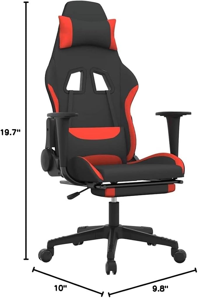 Ergonomic Gaming Chair Black and Red Polyester Fabric USB Massage Pillow Adjustable Armrests Reclining Swivel Computer Desk Chair with Footrest for Office and Home
