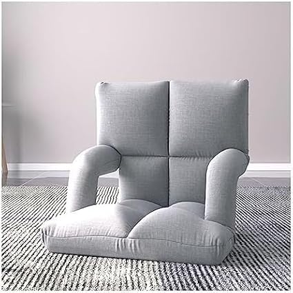 ELEFOCUS Floor Chair Individually Folding Meditation Chair 6 Gears Adjustable Backrest Padded Gaming Chair with Armrests(Grigio)