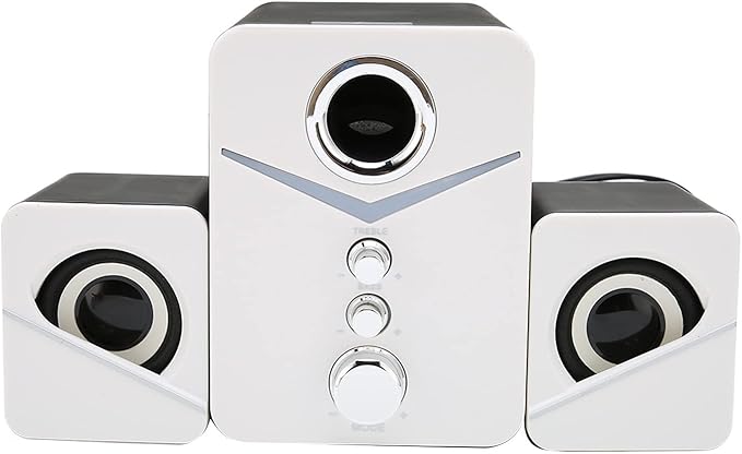 Sanpyl Computer Speaker Deep Bass High Power 2.1 Channel Desktop Speaker for Music LoversRed (White)