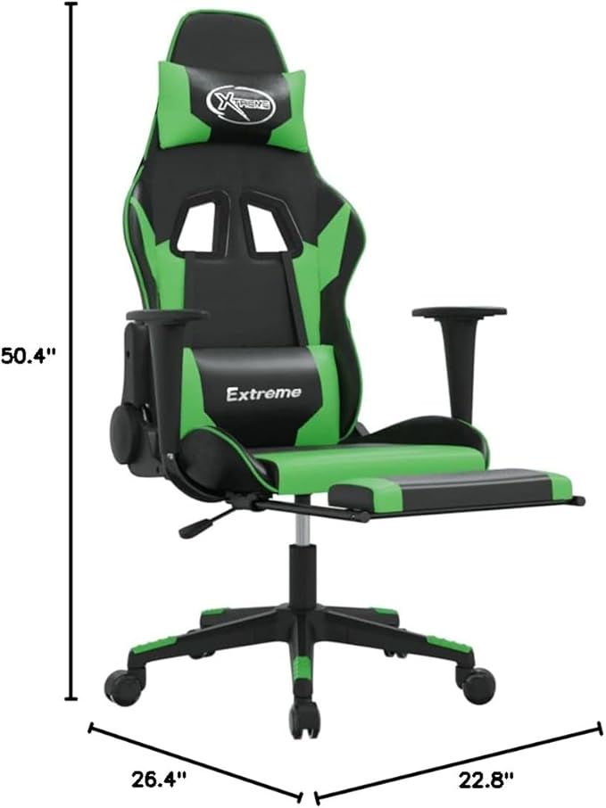 YAFF Gaming Chair with Footrest Black and Green Faux Leather(Black)