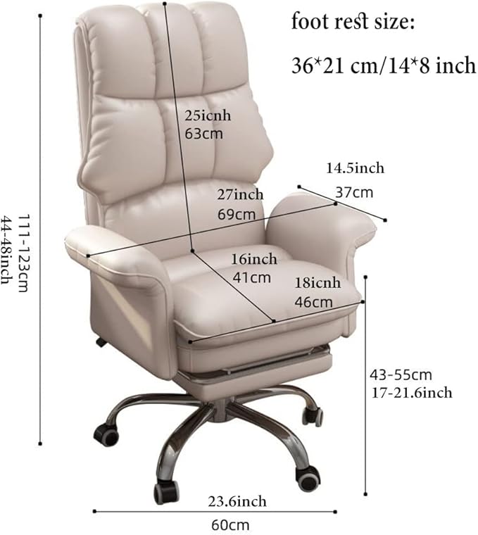 Home Office Chair Ergonomic Task Chairs with Wheels PU Leather Computer Desk Chair Executive Chair with Adjustable Height Swivel Rolling Vanity Chair for Adult (Color : Beige Size : A)