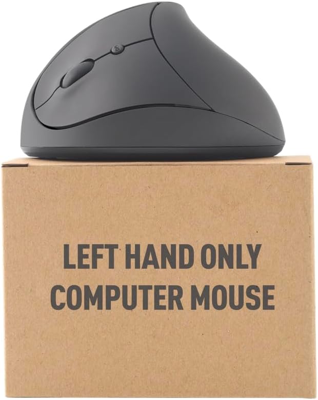 Urby Left Handed Mouse Wireless Ergonomic Vertical. Also As Left Handed Gaming Mouse. Compatible with Windows/macOS/iPadOS Laptop PC. [Battery Included] (Black)