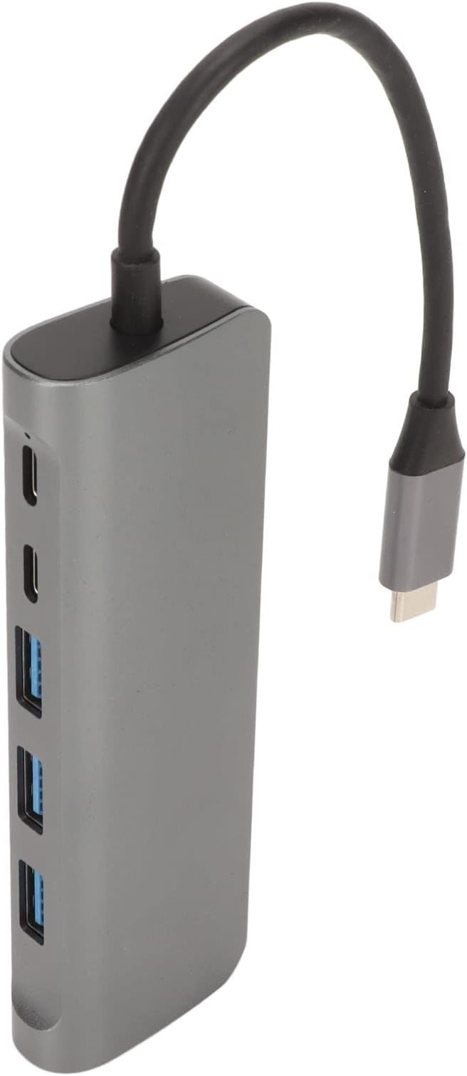 8 in 1 USB C Hub: 4K 3 USB3.0 Ports 100W PD Charging USB C Data Port Storage Memory Card Readers Grey Aluminum Alloy