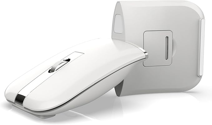 HXMJ- Foldable Bluetooth Travel MouseWireless Portable 2.4G Arc MiceMulti-Device (Bluetooth+2.4G)360° Rotating Rechargeable Flat Mice for Desktop PC Laptops Tablets-White