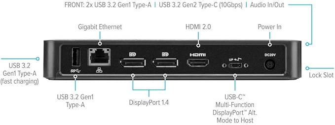 Targus DOCK430 USB-C Multi-Function DisplayPort Alt Mode Video Docking Station with 85W Power - Broad Compatibility with a Range of Hosts Devices Peripherals Laptops and Operating Systems