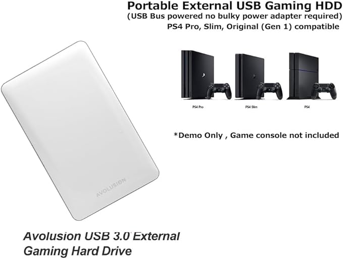 Avolusion T1 Series USB 3.0 Portable External Gaming PS4 Hard Drive - White (Pre-Formatted) - 2 Year Warranty (1TB) (Renewed)