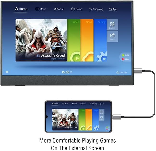 15.6 inch 4K Portable Monitor HDR 16:9 Low Blue Light for Xbox/ PS5/ 4/ Switch/Mobile Phone/Computer/Laptop Expansion