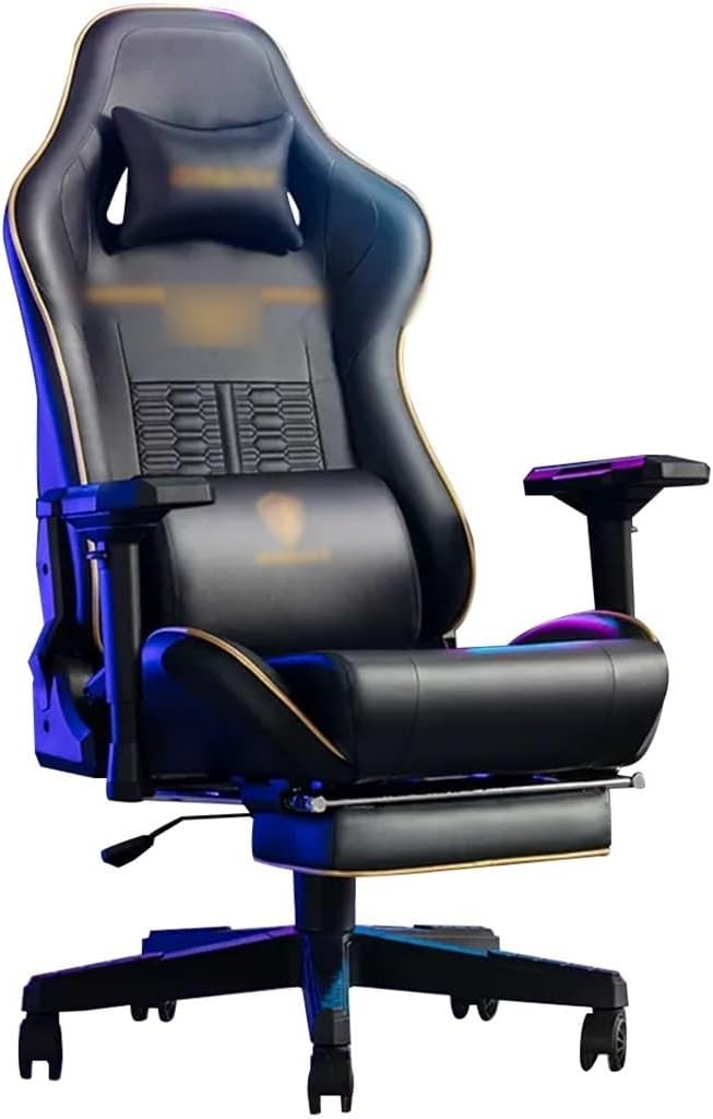 Gaming Chair with Footrest Ergonomic Wrapping Comfortable Gamer Chair Home Lift Rotate Reclining Racing Chair Load Bearing 200kg/440.9lbs (Color : Black Size : 122-133 * 40.5cm)