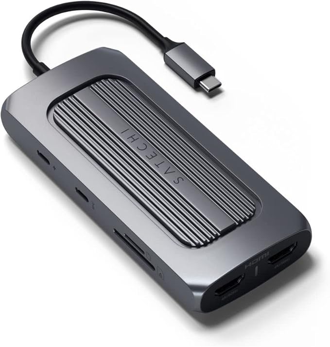 Satechi USB C Hub Multiport Adapter MX with Dual 4K HDMI 100W USB C PD Charging 1x USBC and 2X USB-A Data Ports Ethernet Micro/SD Card Readers for MacBook &amp Windows