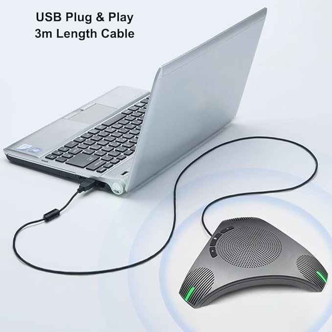 Conference Speaker and Microphone 360° Omnidirectional USB Speakerphone Microphone with USB Hub Noise Reduction/Echo Cancellation Computer Microphone for 8-10 People Business Conference Home Office