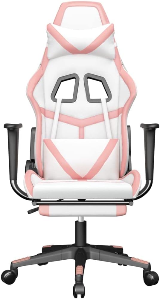 Faux Leather Massage Gaming Chair with FootrestComputer Game ChairMassage Office ChairErgonomic Desk Chair PC Gaming Chair for Adults Teens(White&ampPink) -AA