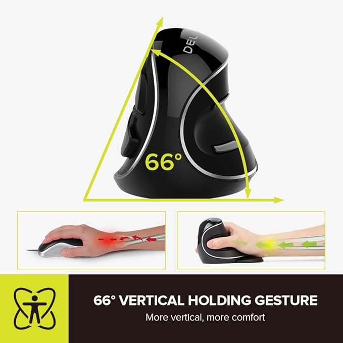 DELUX Ergonomic Vertical Mouse Wireless Ergo Mouse for Large Hands 2.4G Connection Silent Clicks Up to 1600 DPI6 Buttons Removable Wrist Rest Compatible with Laptop/PC (M618Plus Wireless-Black)