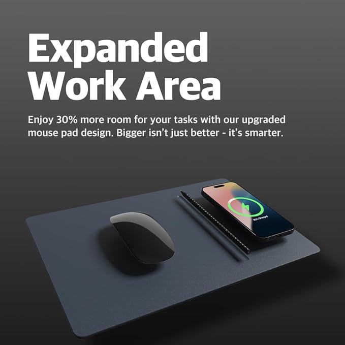 POUT H3 PRO Wireless Charging Mouse Pad – Qi-Enabled Fast Charger with Anti-Slip Base &amp Smooth Surface for Phones and Earbuds – Sleek Desk Accessory for Home &amp Office (Midnight Blue)