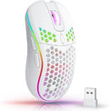 2.4G Wireless RGB Gaming Mouse Rechargeable Ergonomic Honeycomb Mouse with 6 Buttons Adjustable 800-1600 DPI Lightweight Mouse for PC &amp Laptop (White)