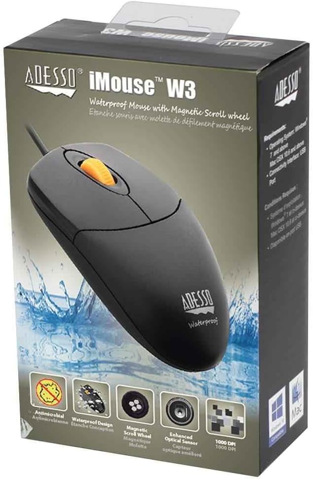 Adesso Imouse W3 Waterproof Mouse with Magnetic Scroll Wheel