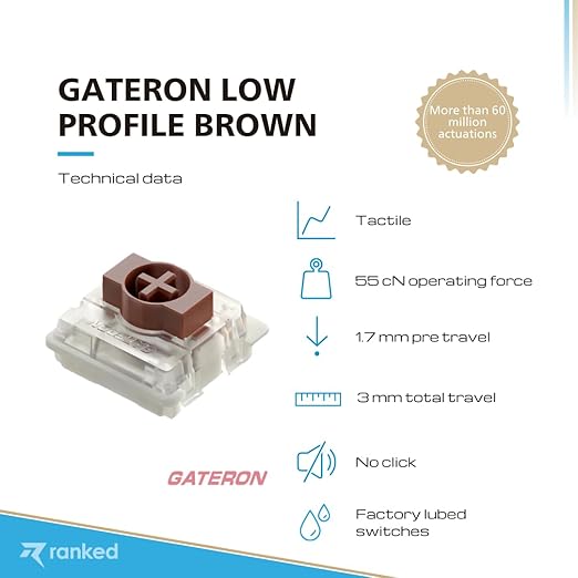 Ranked Gateron Ks-33 Low Profile v2 Key Switches for Mechanical Gaming Keyboards | Plate Mounted (Gateron Brown 90 Pcs)