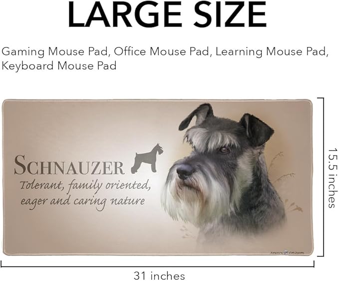 Schnauzer Dog Breed Large Gaming Mouse Pad Desk Mat with Stitched Edges Non-Slip Base for Gamer Home and Office