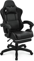 Gaming Chair Ergonomic Computer Chairs with Arms Lumbar Support Footrest Headrest 360°Swivel Chair Adjustable Back and Height Leather PC Chairs for Gaming Study Office Black