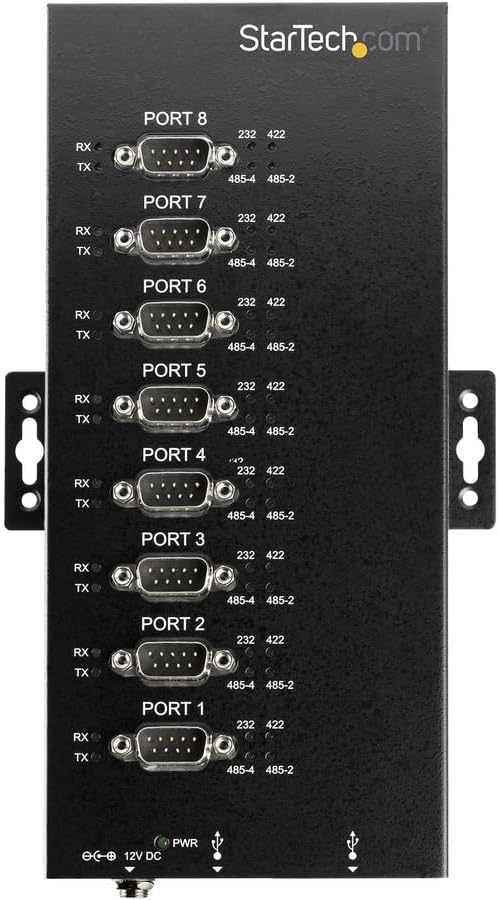 StarTech.com 8 Port Serial Hub USB to RS232/RS485/RS422 Adapter - Industrial USB 2.0 to DB9 Serial Converter Hub - IP30 Rated - Din Rail Mountable Metal Serial Hub - 15kV ESD Protection TAA