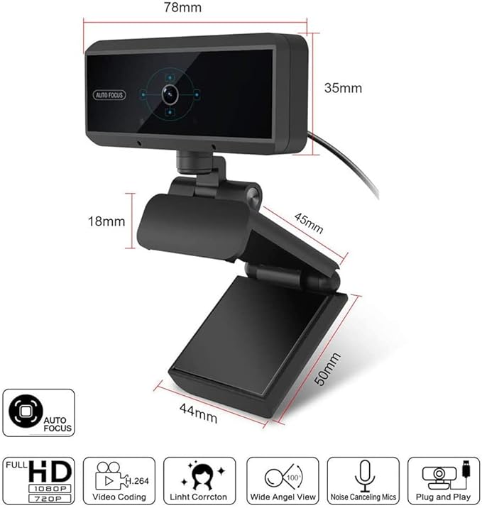 HD USB Webcam Auto Focus1080P Webcam with 360-Degree Swivel Noise Reduction Microphone Plug and Play USB Network Camera Video Calling and Recording for Computer Laptop