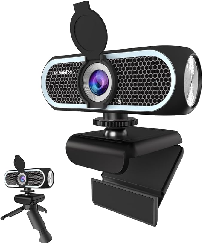 4K Autofocus Webcam for PC and Laptop USB Plug &amp Play Camera with Dual Noise-Reducing Microphones Low-Light Enhancement Privacy Shutter Tripod Compatible Works with Zoom/Teams/Google Meet
