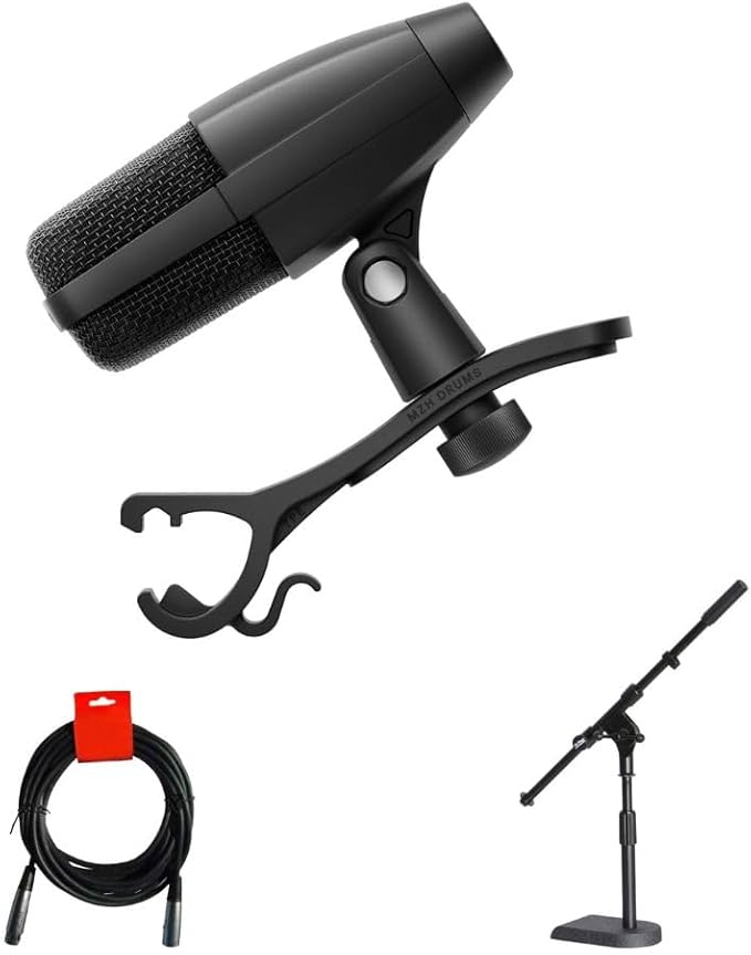 Sennheiser MD 421 KOMPAKT Multipurpose Cardioid Dynamic Microphone with Drum Clamp Bundle with On-Stage Stands MS7920B Bass Drum/Boom Combo Mic Stand XLR- XLR Cable