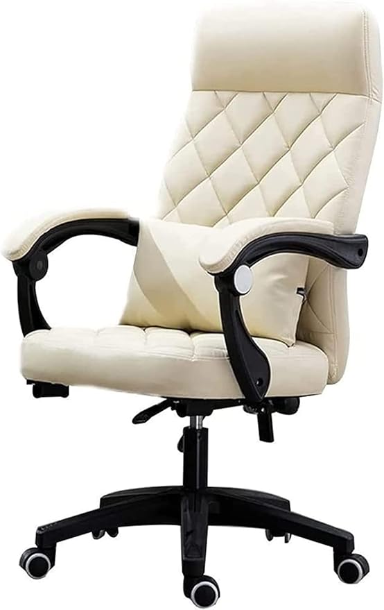 Office Recliner Office Chair Computer Table and Chair PU Leather Game Chair Lunch Break High Back Ergonomic Racing Chair Chair (Color:Beige)