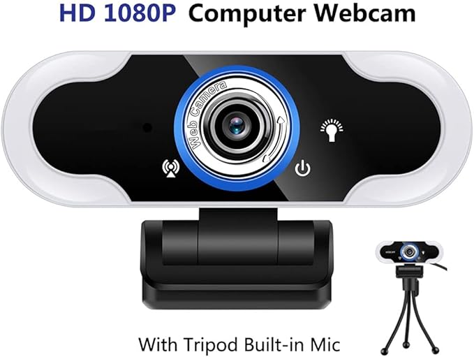 1080P Webcam Microphone PC Web Camera Drive-Free Cam Computer LED Fill Light