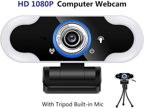 1080P Webcam Microphone PC Web Camera Drive-Free Cam Computer LED Fill Light