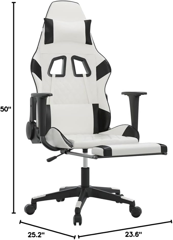 Massage Gaming ChairExecutive ChairSwivel Task Chair Suitable for Office Gaming Room Computer Room Bedroom Study Room with Footrest White&ampBlack Faux Leather