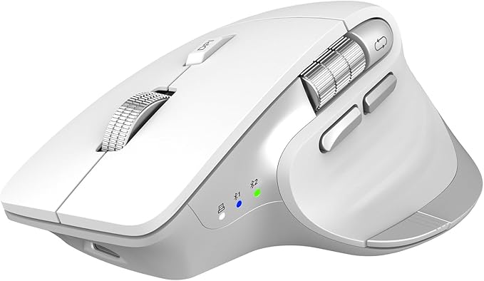 Wireless Bluetooth Mouse Ergonomic Rechargeable Silent Mouse with Multi-Device Adjustable DPI Flying Scroll &amp Thumb Wheel Bluetooth Mice for Laptop Computer Tablet Smartphone (White)