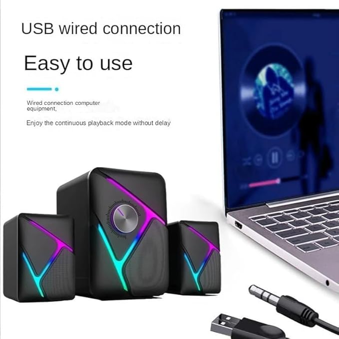 Wired USB Stereo Computer Speakers with Subwoofer for PC TV Desktop Console Gaming Volume Control Surround Sound