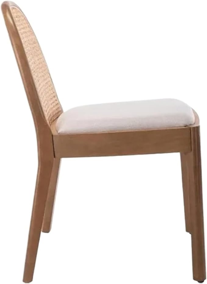 Adjustable Office Computer Chair with Armrest 1pcs Linen Fabric Rattan Backrest Dining Chair Solid Wooden Legs Use for Living Room