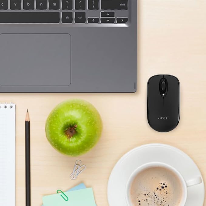 acer Bluetooth Optical Black Mouse | 1000DPI | Windows PC and Certified Works with Chromebook | Fully Covered in a Silver Ion Protected Body