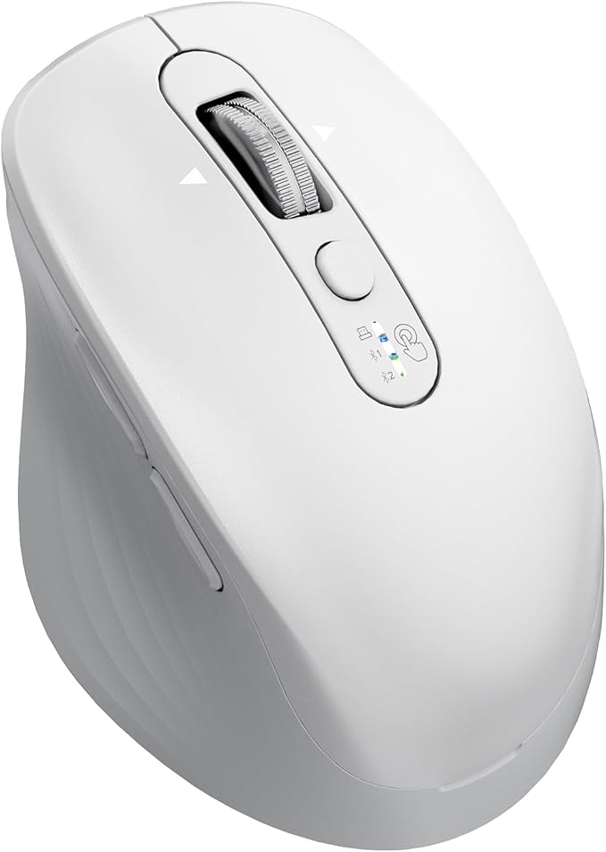 Wireless Bluetooth Mouse Multi Device (BT1/BT2 + 2.4G USB) Mouse for Laptop iPad &amp Mac 4-Way Scroll with Side Buttons Silent Click Ergonomic Offce Mouse Adjustable DPI (White